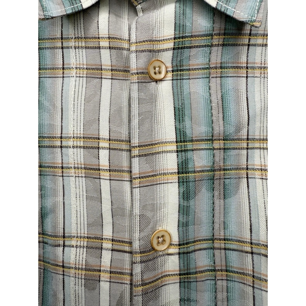 Tommy Bahama Men's M Plaid Floral Jacquard Long Sleeve Button Up Shirt Blue Gray